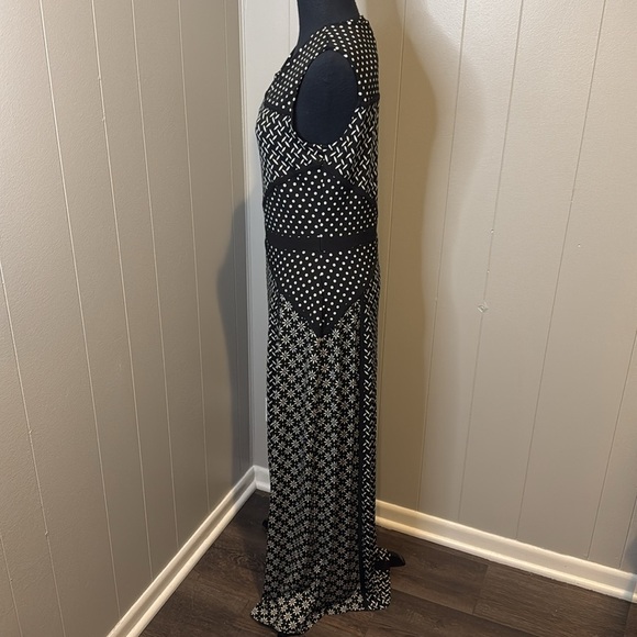 TAYLOR women’s 10 black white multi print polka dot sleeveless knit maxi dress - Picture 3 of 6